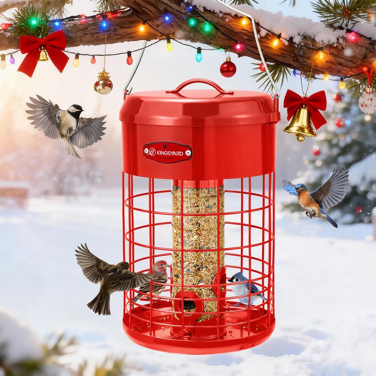 Red Kingsyard Caged Squirrel Proof Tube Feeder with Weatherproof Design 7 Red Kingsyard Caged Squirrel Proof Tube Feeder with Weatherproof Design 7