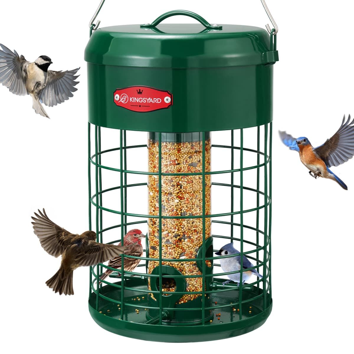 Green Kingsyard Caged Squirrel Proof Tube Feeder with Weatherproof Design 2