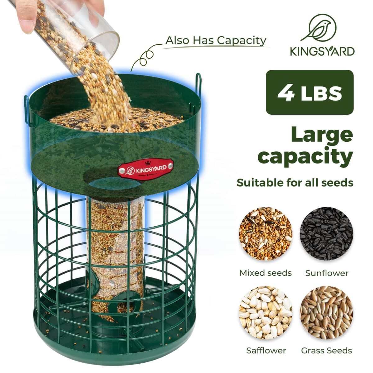 Green Kingsyard Caged Squirrel Proof Tube Feeder with Weatherproof Design 3