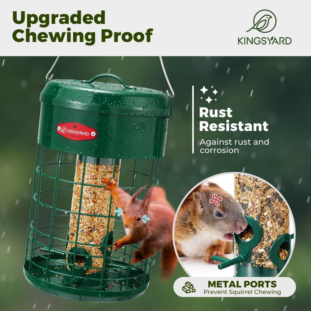 Green Kingsyard Caged Squirrel Proof Tube Feeder with Weatherproof Design 5