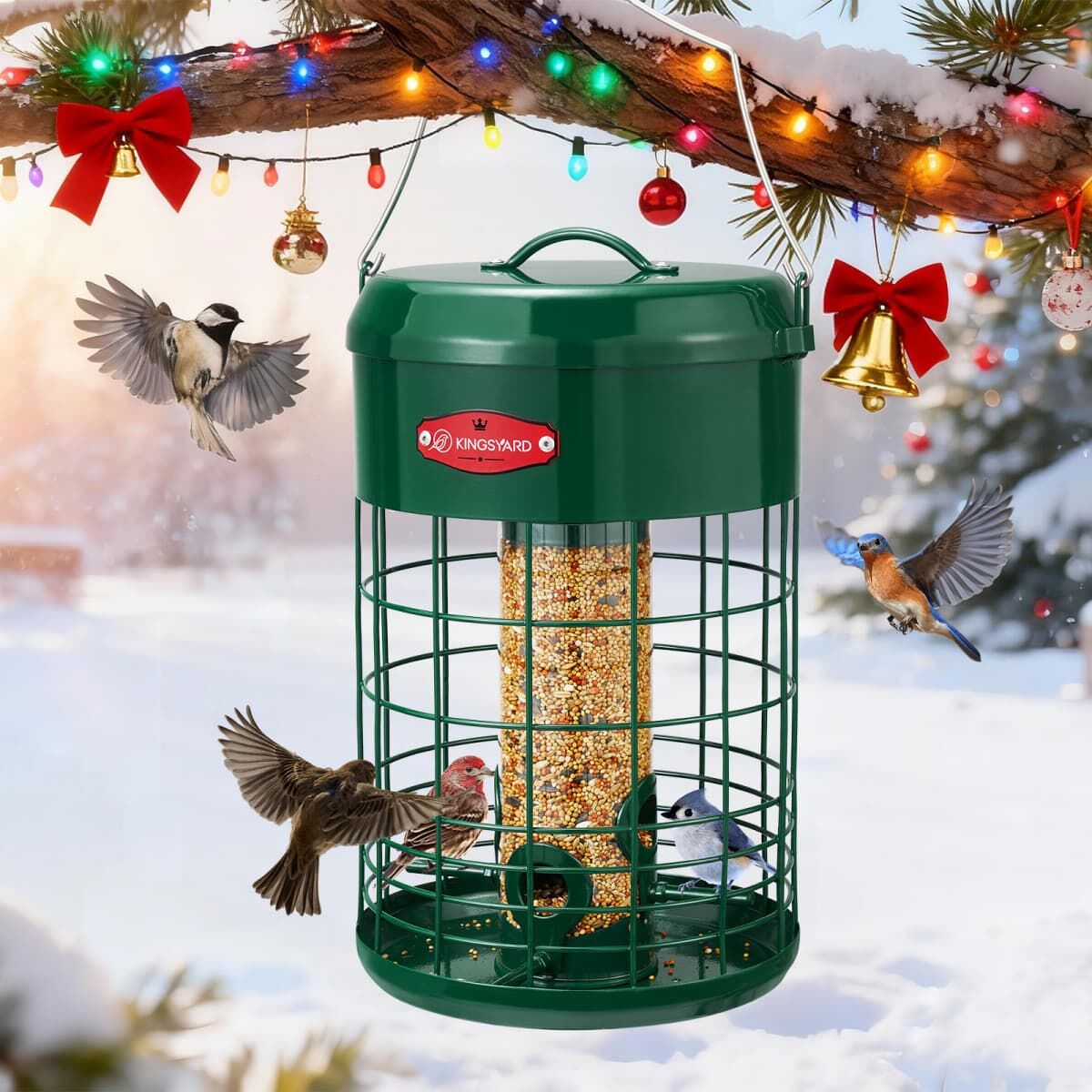 Green Kingsyard Caged Squirrel Proof Tube Feeder with Weatherproof Design 7