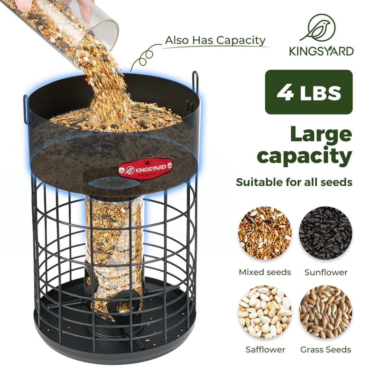 Black Kingsyard Caged Squirrel Proof Tube Feeder with Weatherproof Design 3