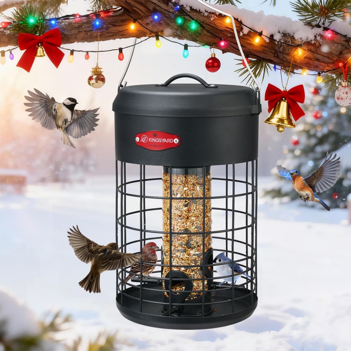 Black Kingsyard Caged Squirrel Proof Tube Feeder with Weatherproof Design 7