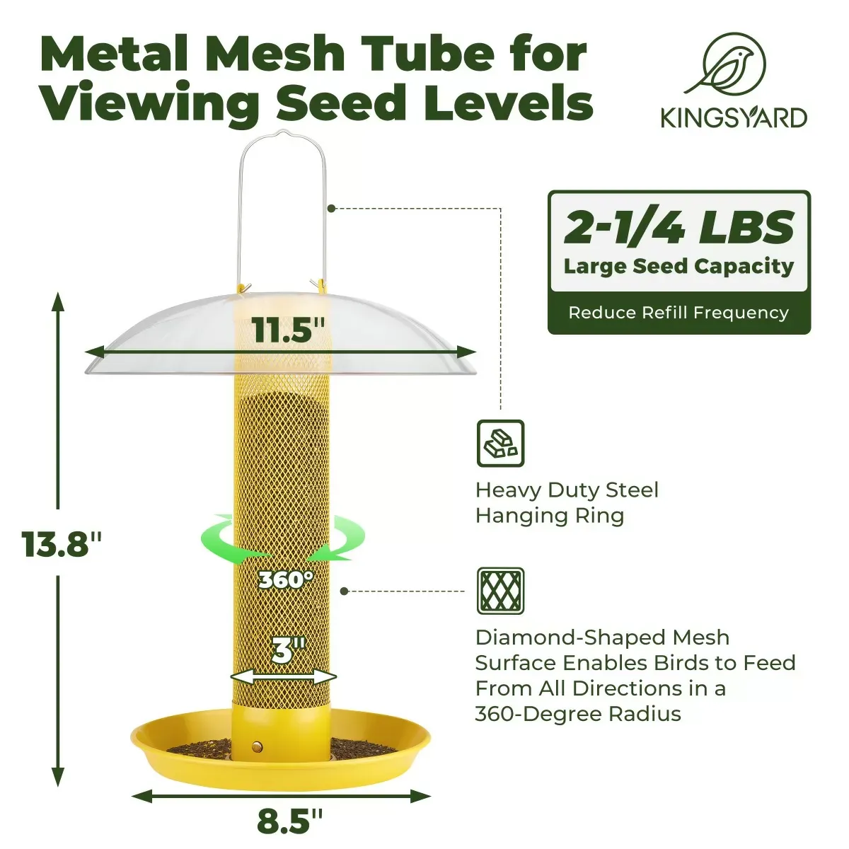Kingsyard Finch Feeder with Weather Dome & Seed Tray 3