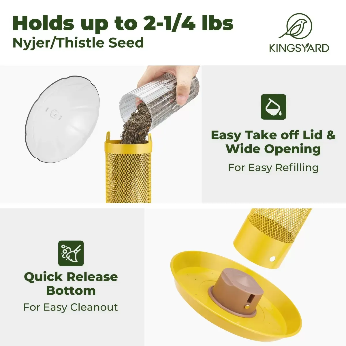 Kingsyard Finch Feeder with Weather Dome & Seed Tray 4