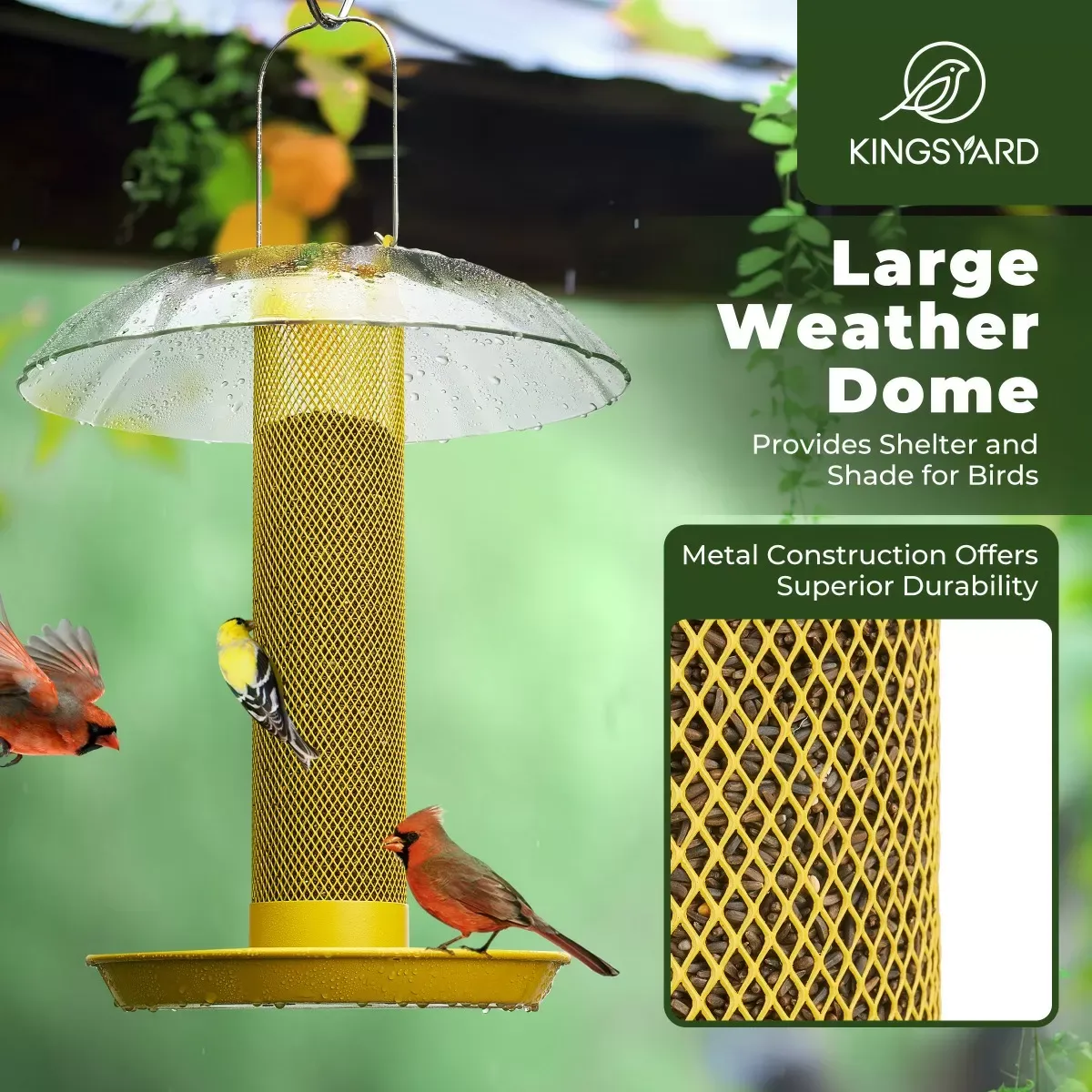 Kingsyard Finch Feeder with Weather Dome & Seed Tray 6