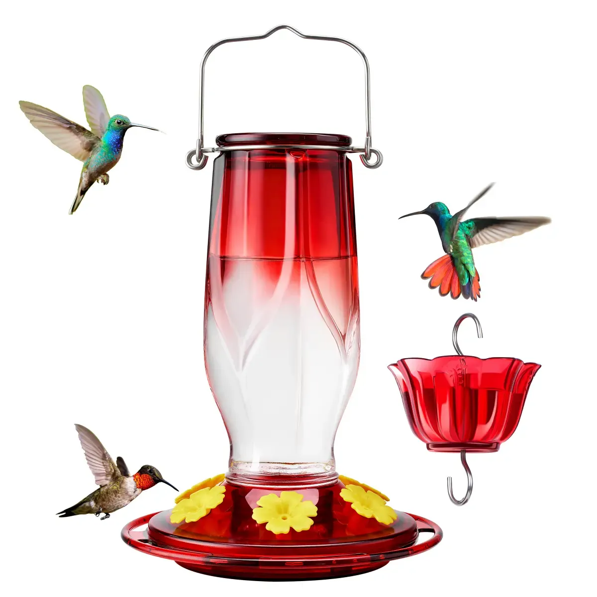 Kingsyard 16oz Glass Hummingbird Feeder 6 Ports with Ant Moat 2