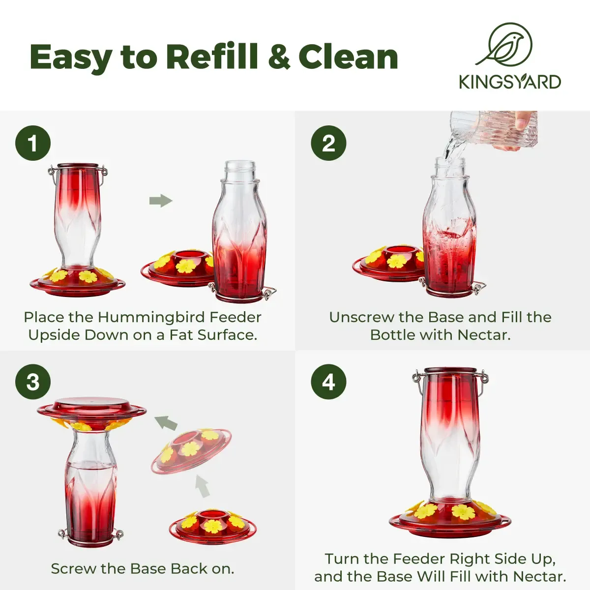 Kingsyard 16oz Glass Hummingbird Feeder 6 Ports with Ant Moat 5