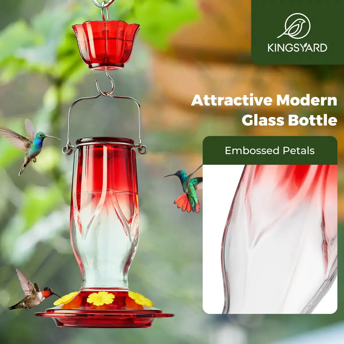 Kingsyard 16oz Glass Hummingbird Feeder 6 Ports with Ant Moat 6