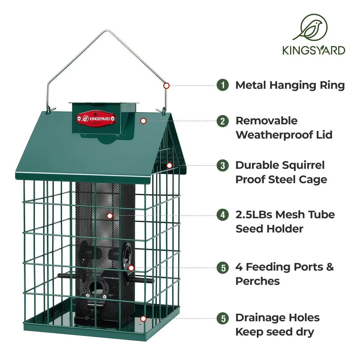 Kingsyard Weatherproof Caged Squirrel Proof Bird Feeder 4