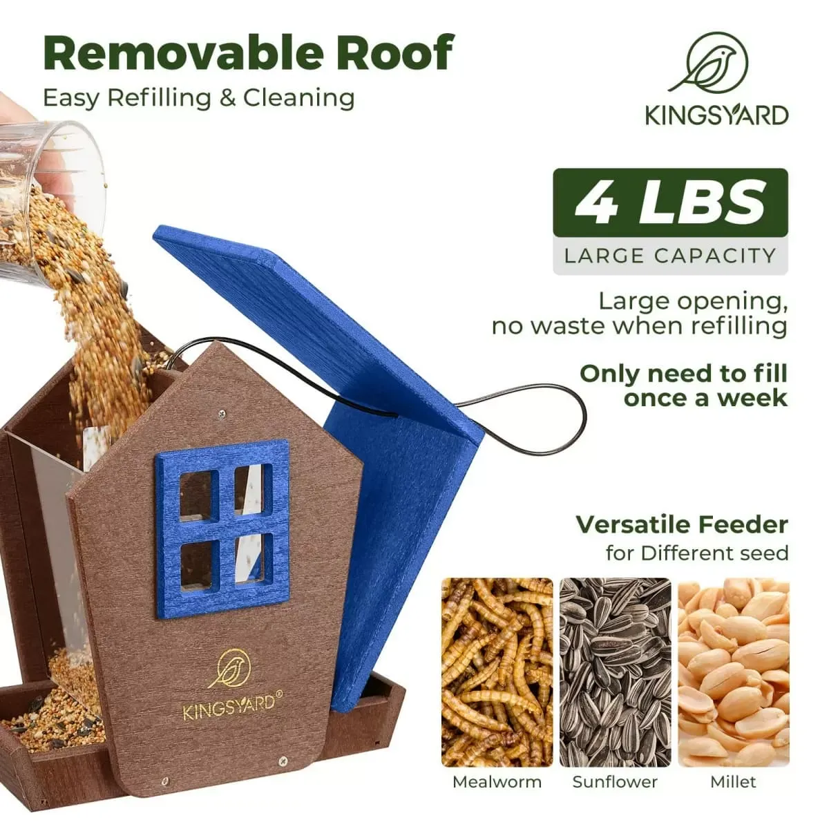 Blue Kingsyard Weatherproof Large Capacity Hopper Bird Feeder 3 Blue Kingsyard Weatherproof Large Capacity Hopper Bird Feeder 3