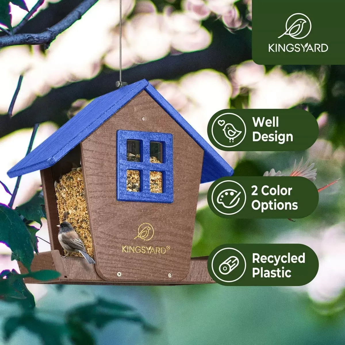 Blue Kingsyard Weatherproof Large Capacity Hopper Bird Feeder 6 Blue Kingsyard Weatherproof Large Capacity Hopper Bird Feeder 6