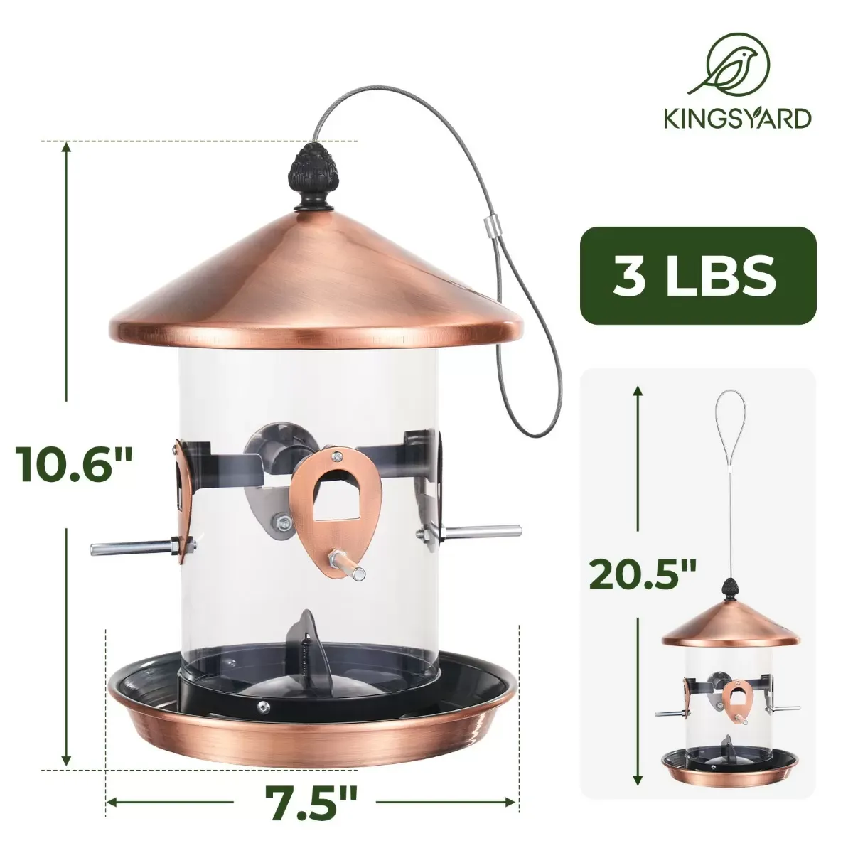 Antique Copper Kingsyard Weatherproof Tube Bird Feeder with 4 Ports 3