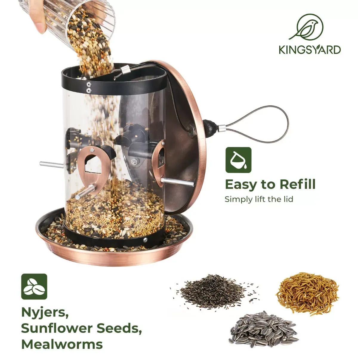 Kingsyard Weatherproof Tube Bird Feeder with 4 Ports 5