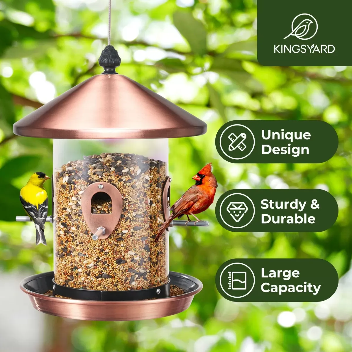 Kingsyard Weatherproof Tube Bird Feeder with 4 Ports 7