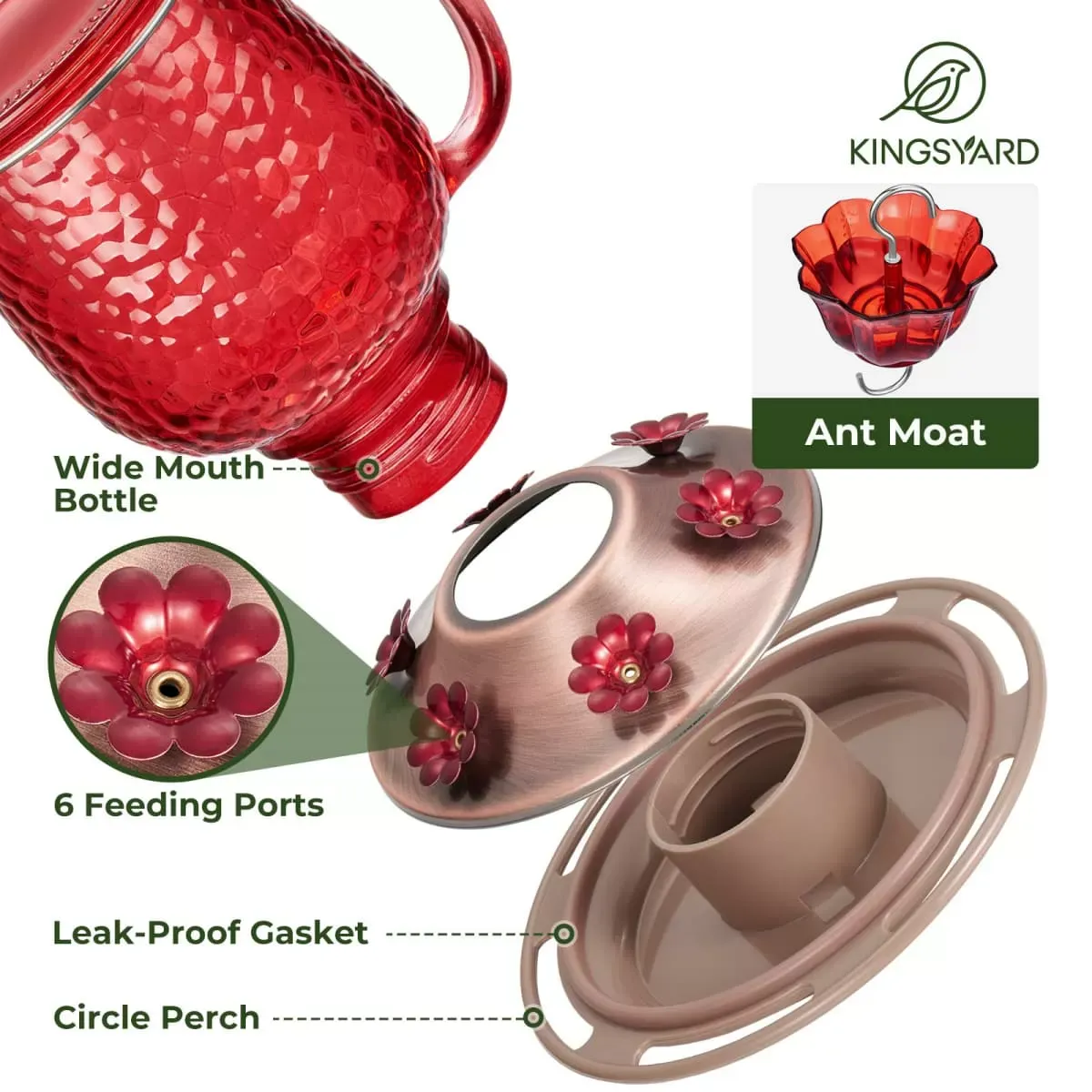 Kingsyard 16oz Bee & Ant Proof Glass Hummingbird Feeders 3 Kingsyard 16oz Bee & Ant Proof Glass Hummingbird Feeders 3