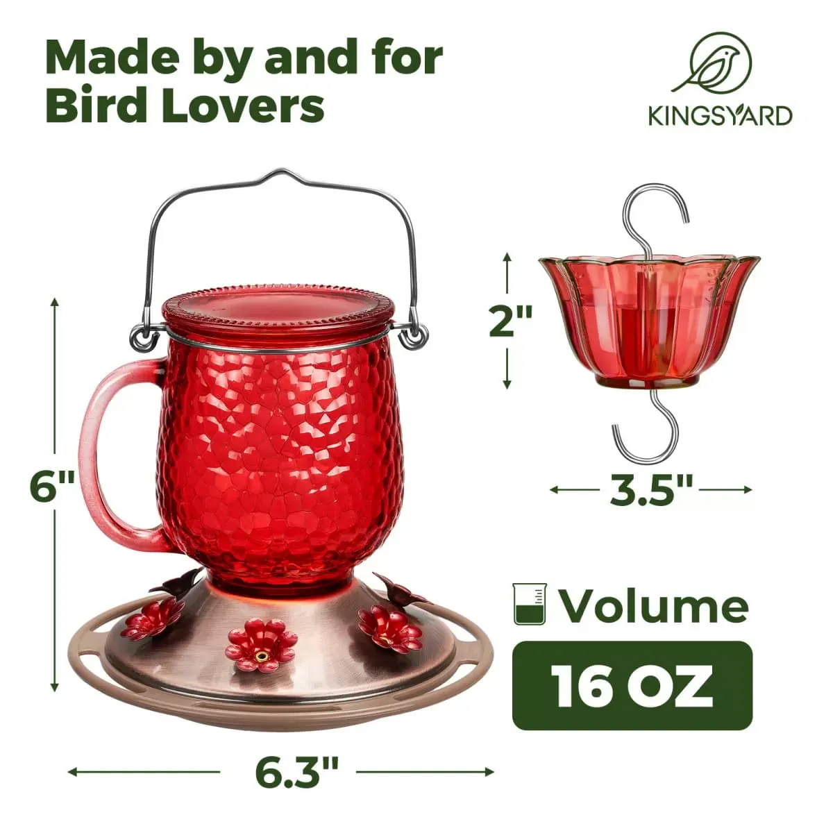 Red Kingsyard 16oz Bee & Ant Proof Glass Hummingbird Feeders 4