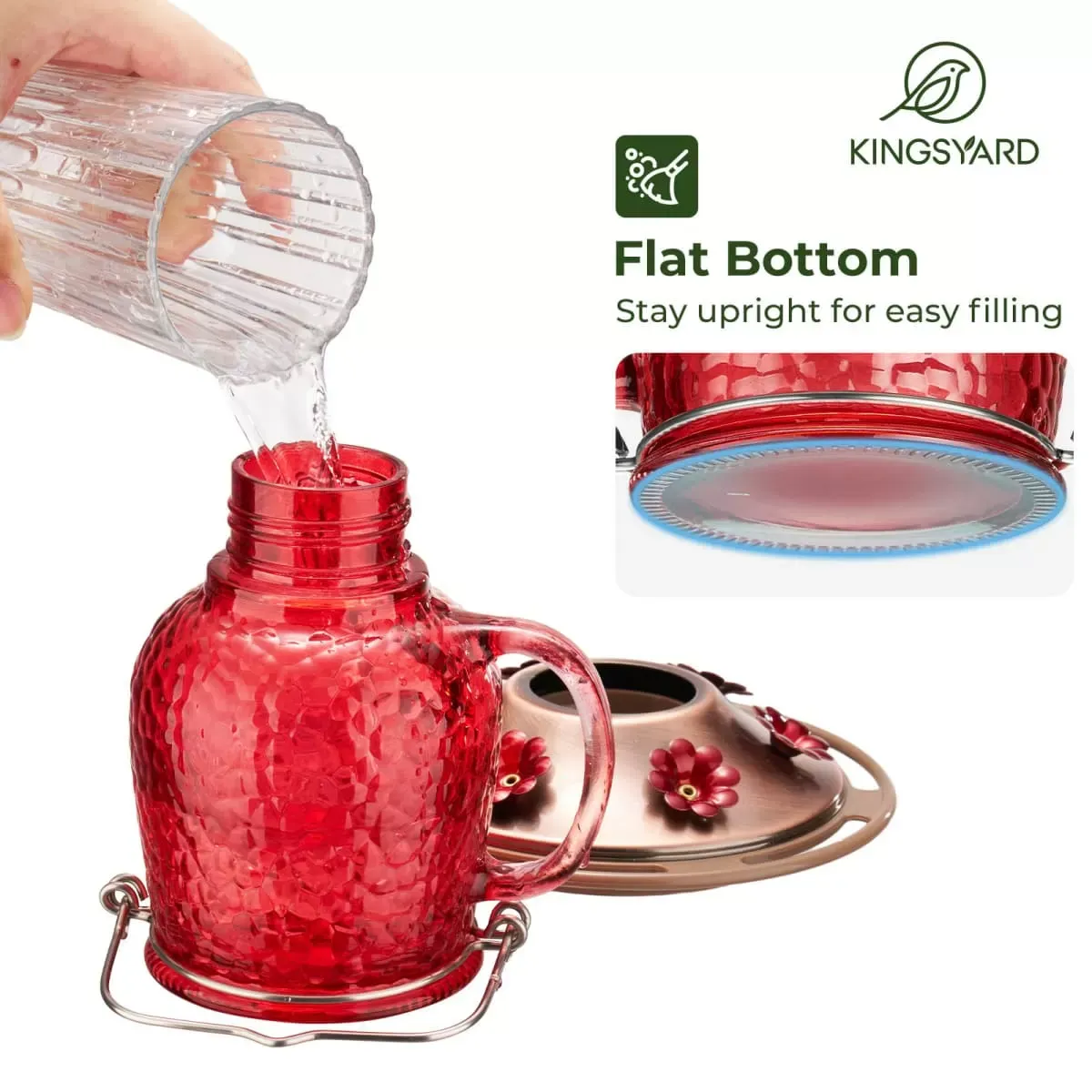 Red Kingsyard 16oz Bee & Ant Proof Glass Hummingbird Feeders 5