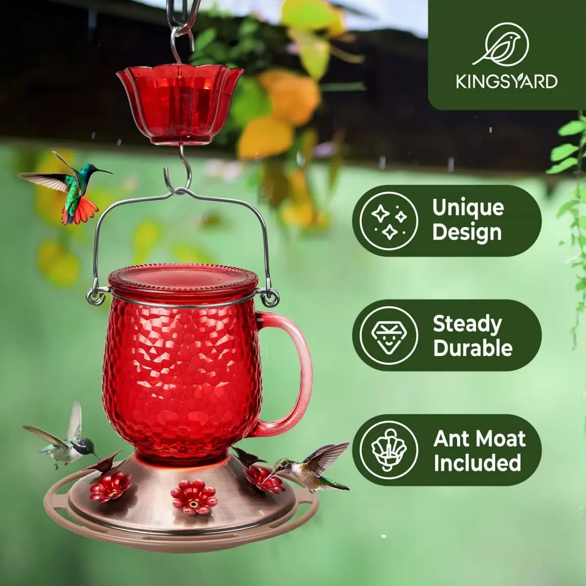 Red Kingsyard 16oz Bee & Ant Proof Glass Hummingbird Feeders 7