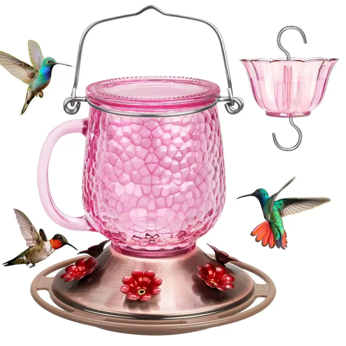 Pink Kingsyard 16oz Bee & Ant Proof Glass Hummingbird Feeders 2