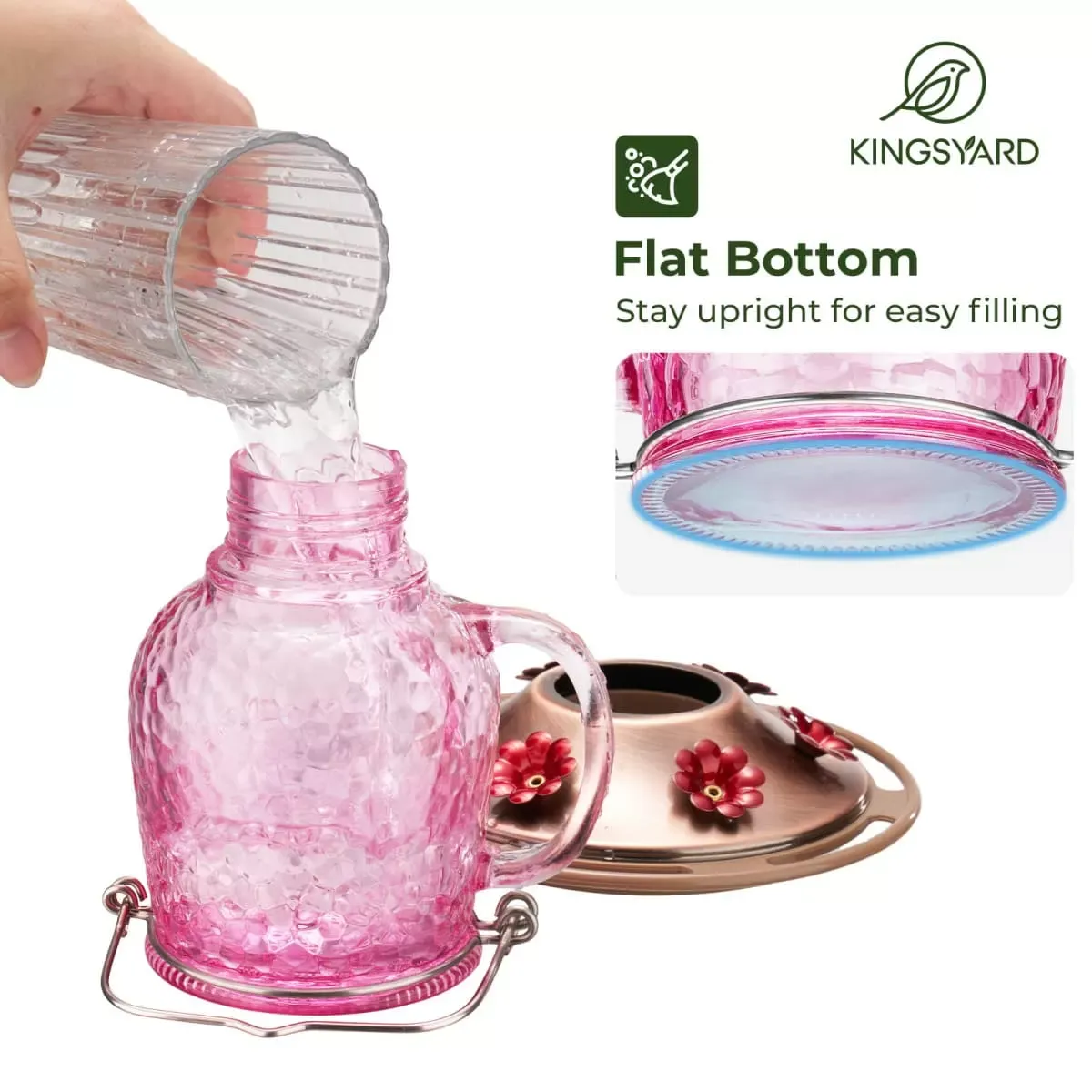 Pink Kingsyard 16oz Bee & Ant Proof Glass Hummingbird Feeders 5