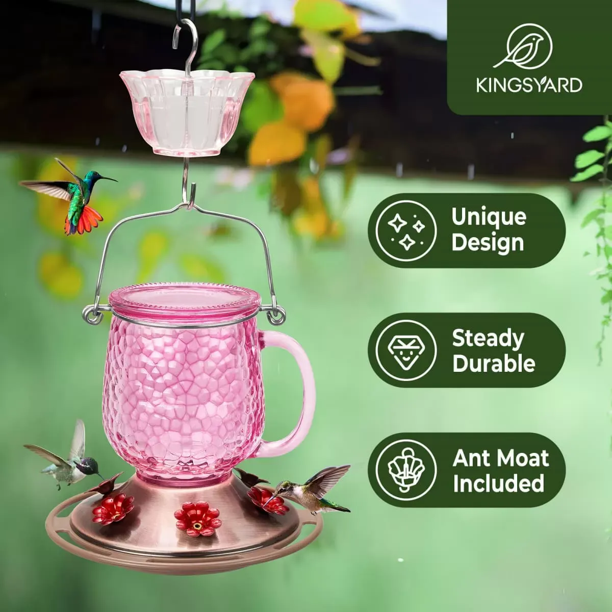 Pink Kingsyard 16oz Bee & Ant Proof Glass Hummingbird Feeders 7