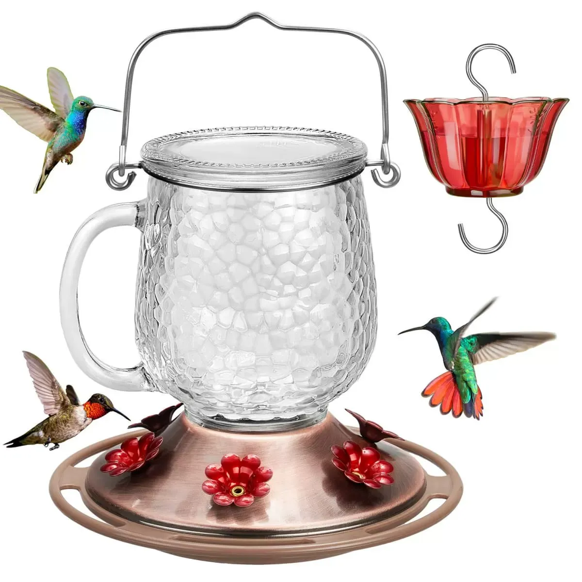 Clear Kingsyard 16oz Bee & Ant Proof Glass Hummingbird Feeders 2