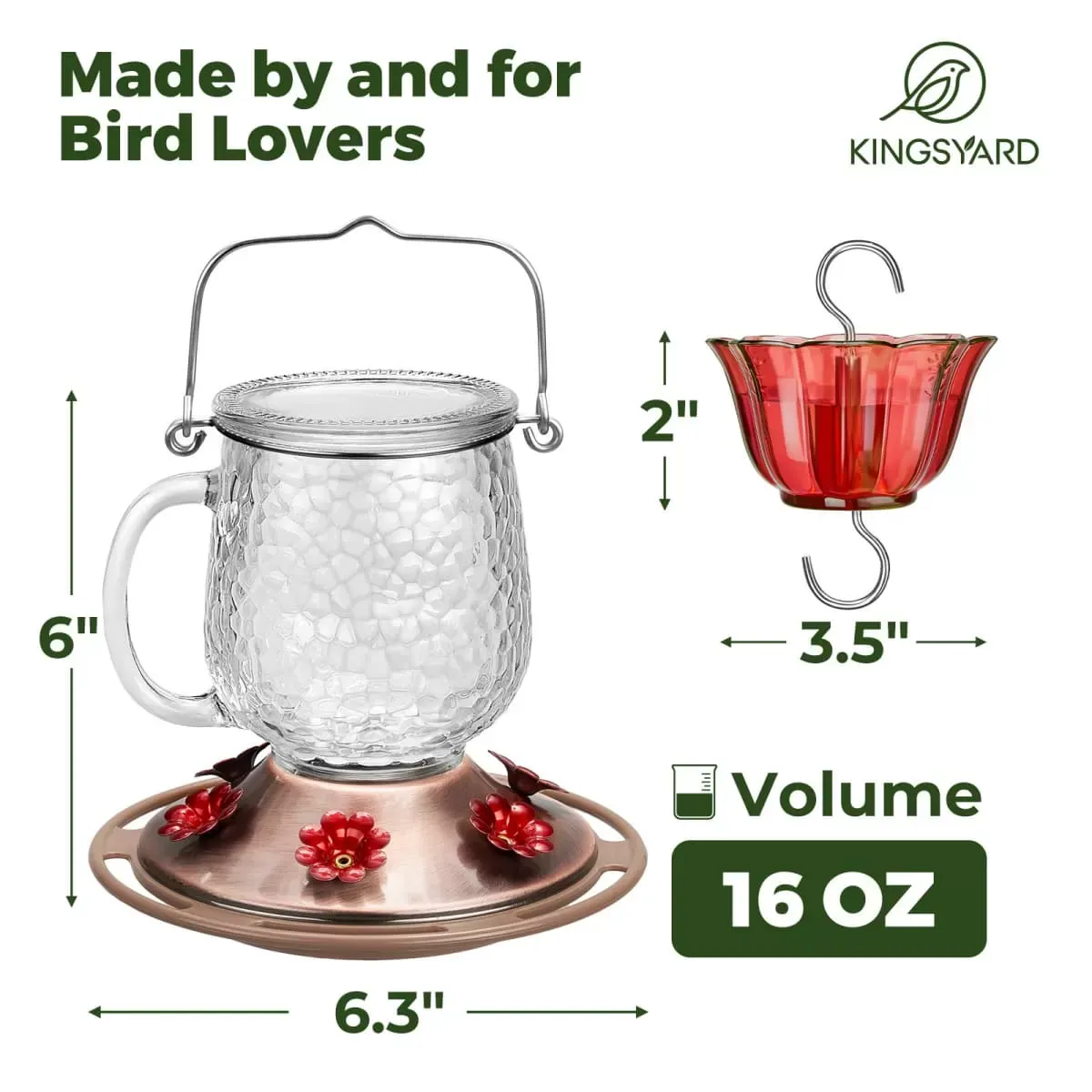 Clear Kingsyard 16oz Bee & Ant Proof Glass Hummingbird Feeders 3