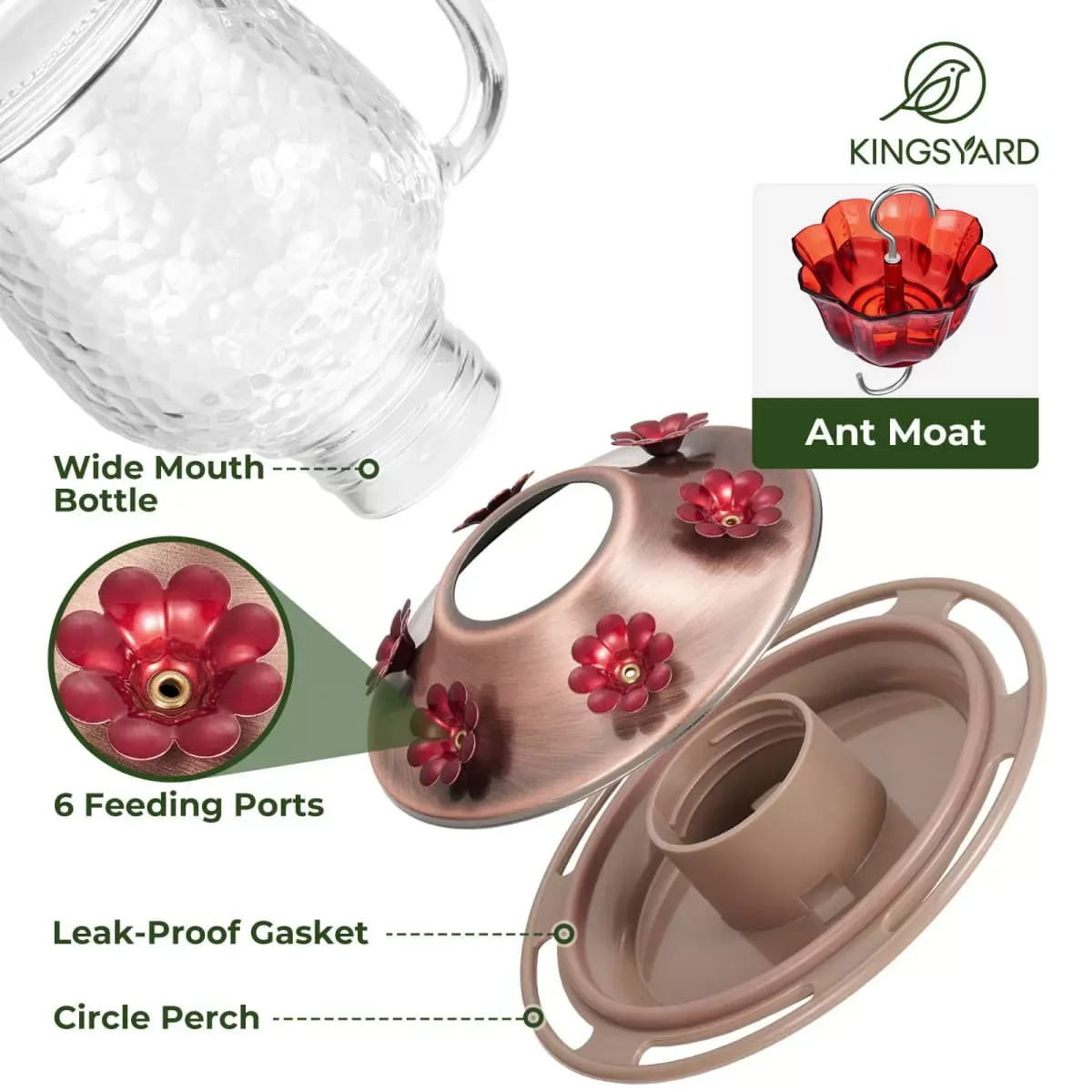 Clear Kingsyard 16oz Bee & Ant Proof Glass Hummingbird Feeders 4