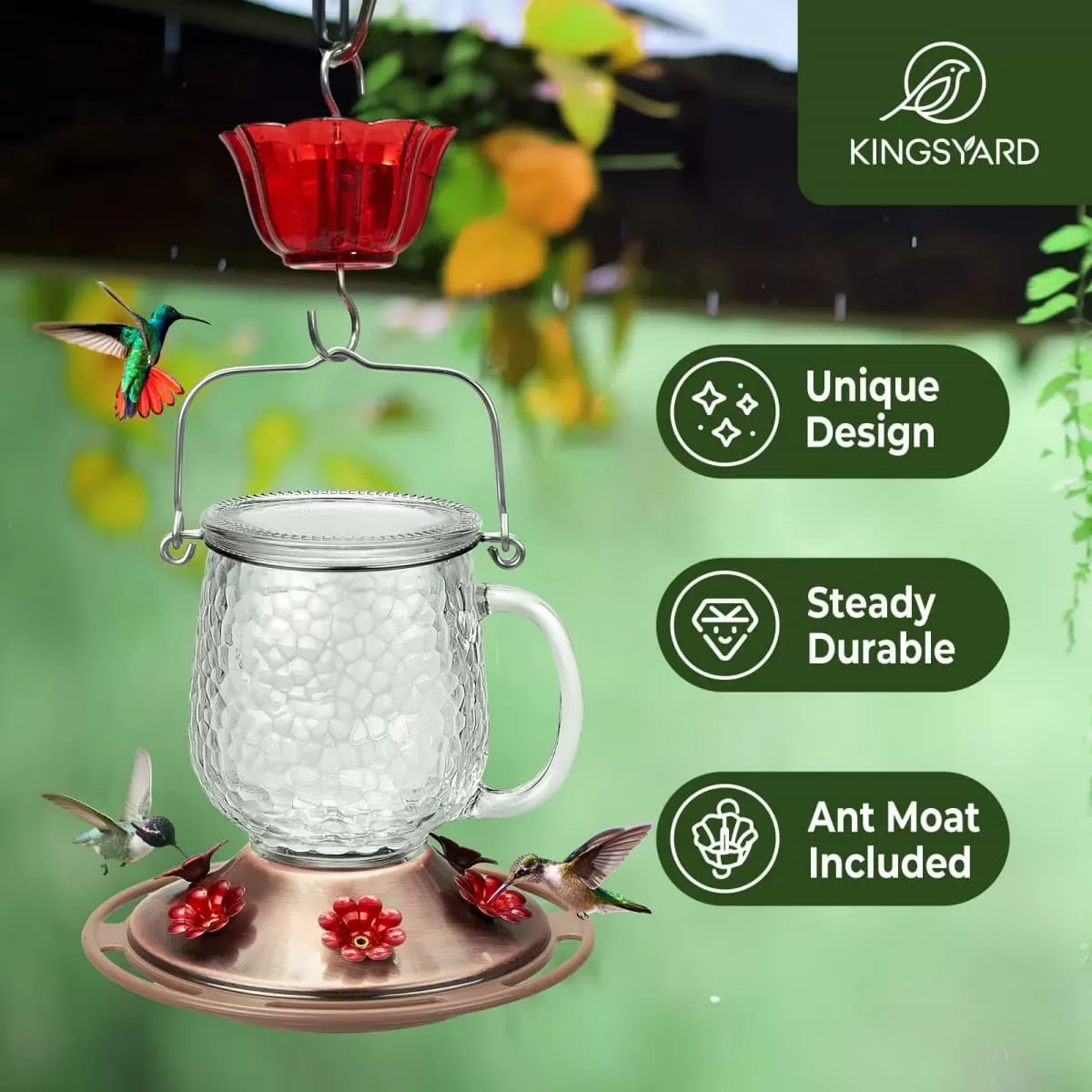 Clear Kingsyard 16oz Bee & Ant Proof Glass Hummingbird Feeders 7