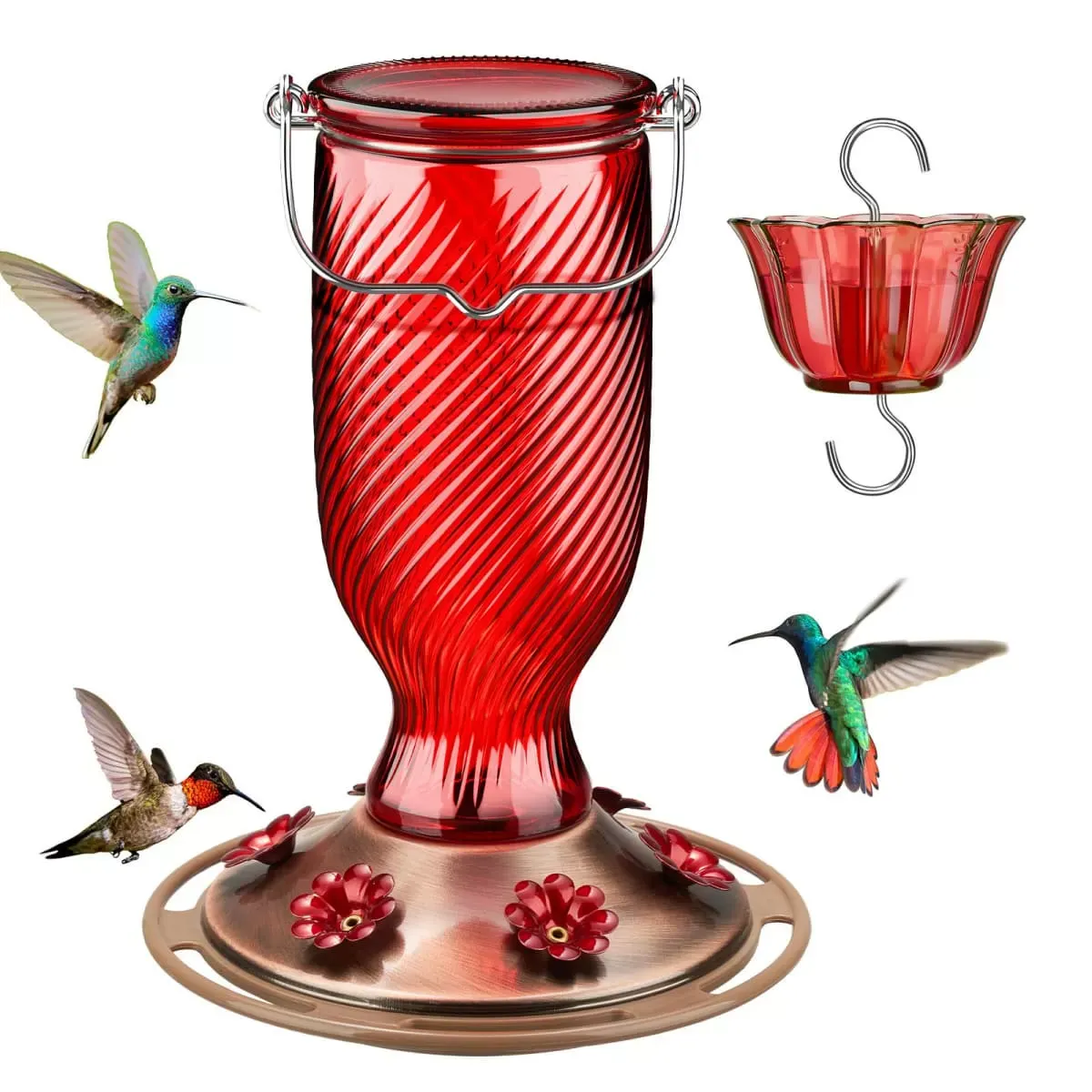 Red Kingsyard 18oz Bee & Ant Proof Glass Hummingbird Feeders 2