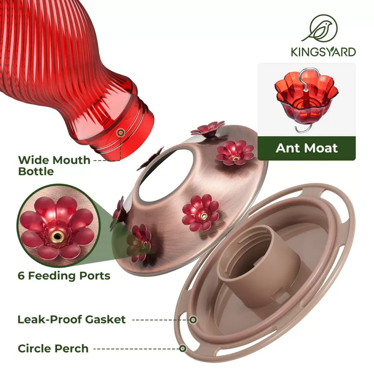 Red Kingsyard 18oz Bee & Ant Proof Glass Hummingbird Feeders 4