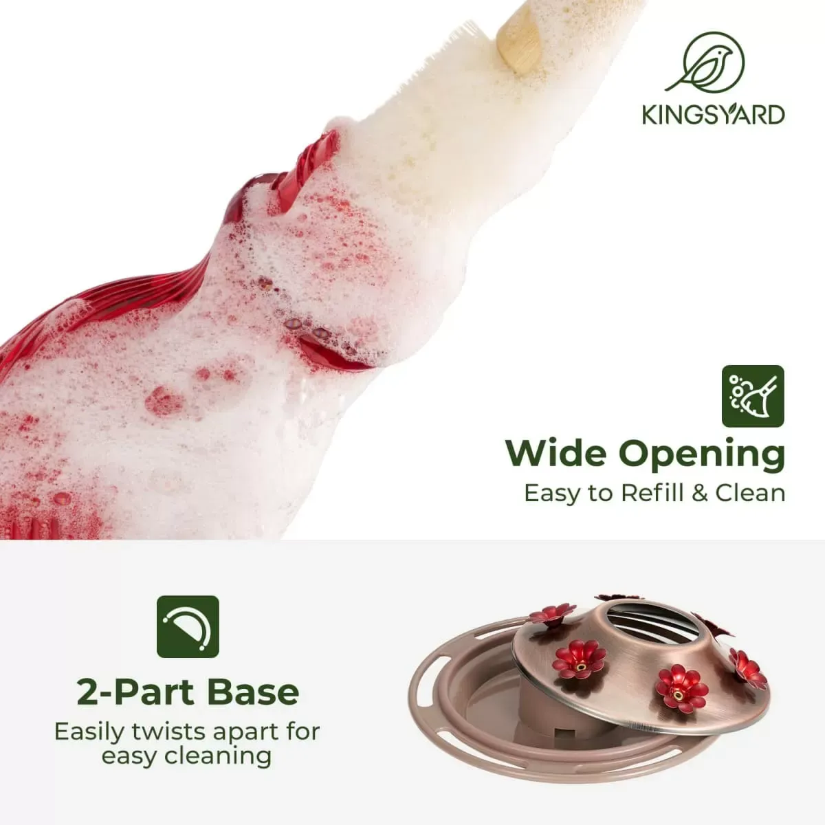 Red Kingsyard 18oz Bee & Ant Proof Glass Hummingbird Feeders 5