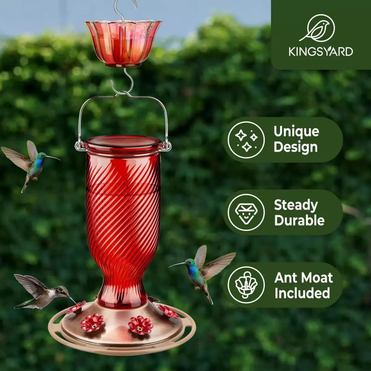 Red Kingsyard 18oz Bee & Ant Proof Glass Hummingbird Feeders 7