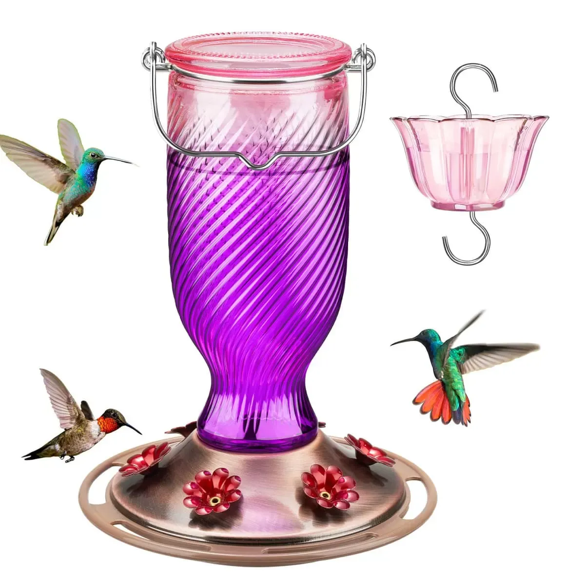 Kingsyard 18oz Bee & Ant Proof Glass Hummingbird Feeders 2