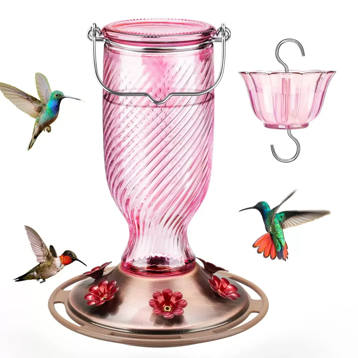 Pink Kingsyard 18oz Bee & Ant Proof Glass Hummingbird Feeders 2
