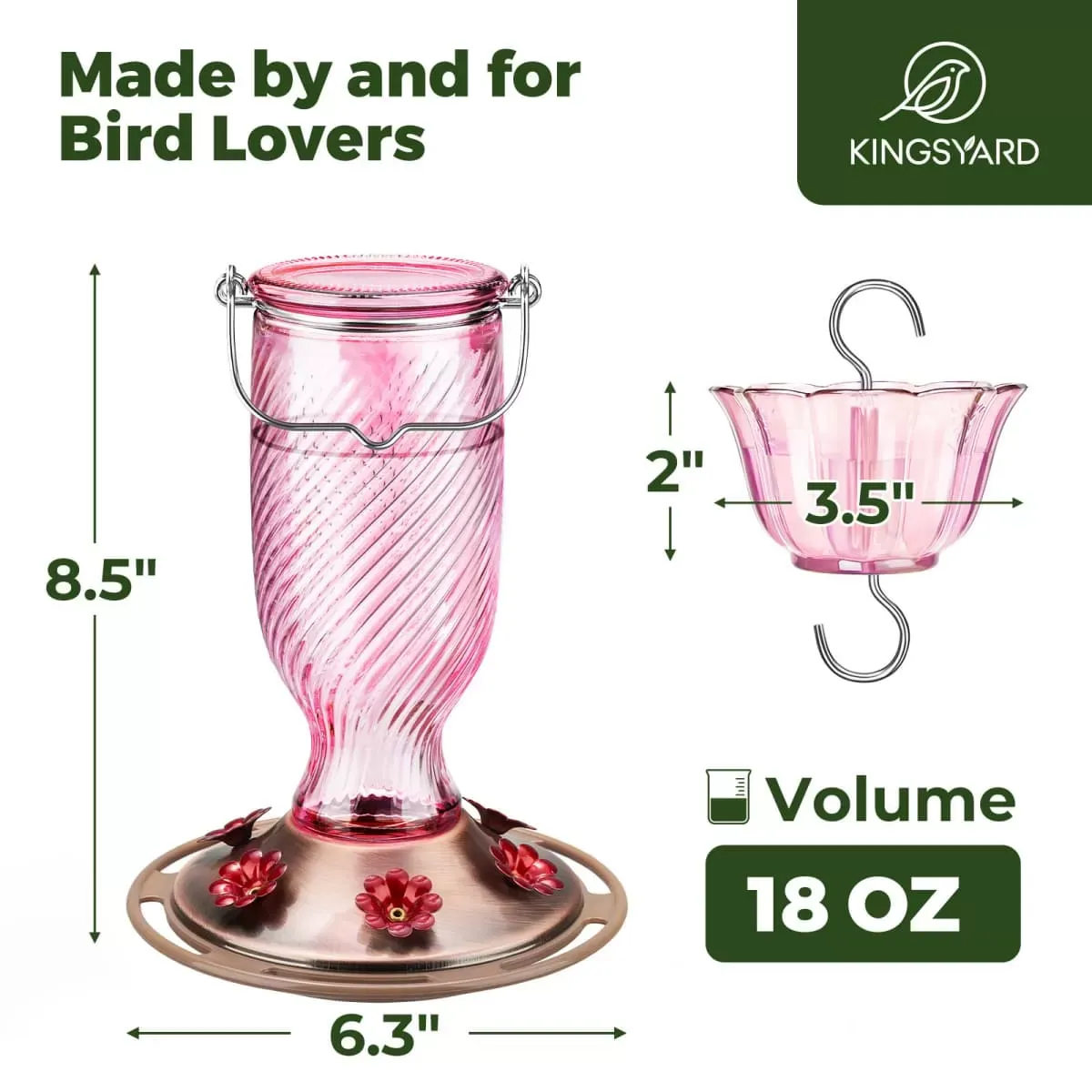 Pink Kingsyard 18oz Bee & Ant Proof Glass Hummingbird Feeders 3