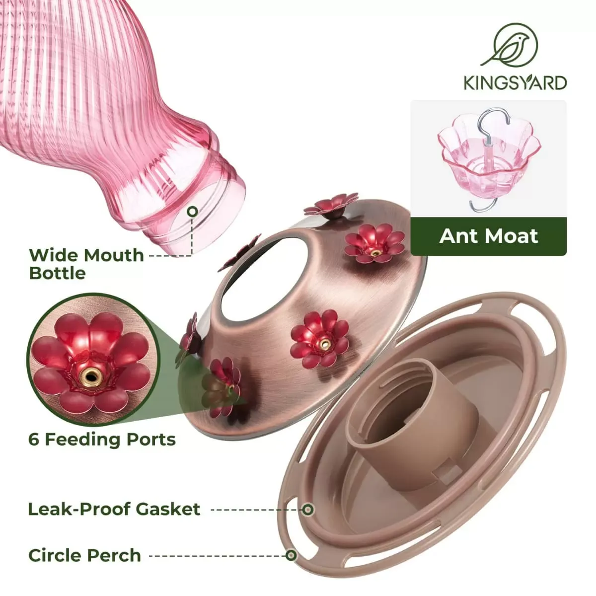 Pink Kingsyard 18oz Bee & Ant Proof Glass Hummingbird Feeders 4