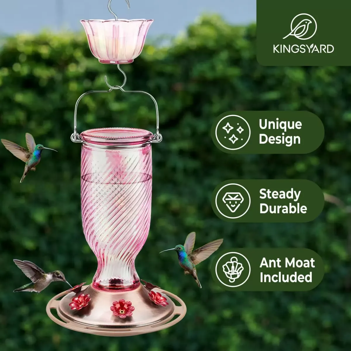 Pink Kingsyard 18oz Bee & Ant Proof Glass Hummingbird Feeders 7
