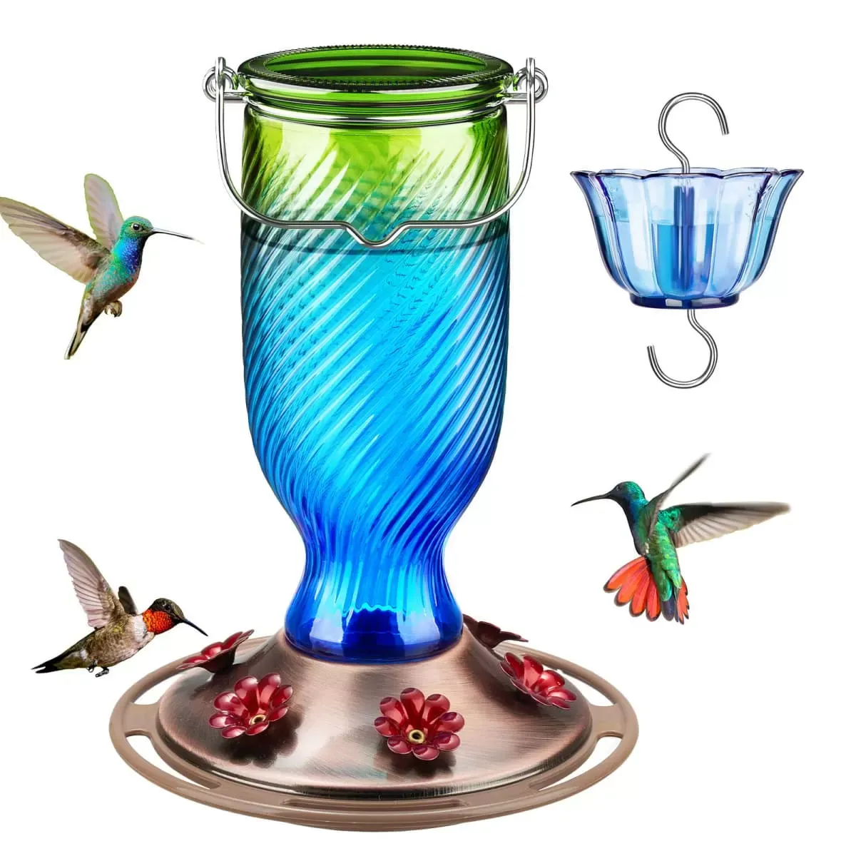 Green&Blue Kingsyard 18oz Bee & Ant Proof Glass Hummingbird Feeders 2
