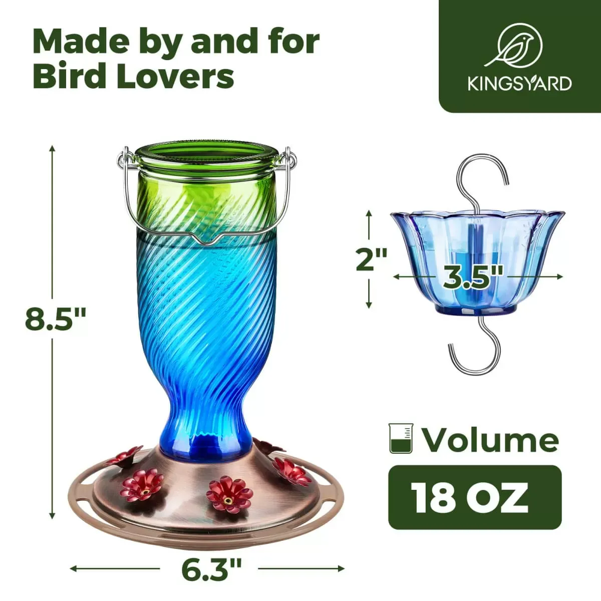 Green&Blue Kingsyard 18oz Bee & Ant Proof Glass Hummingbird Feeders 3