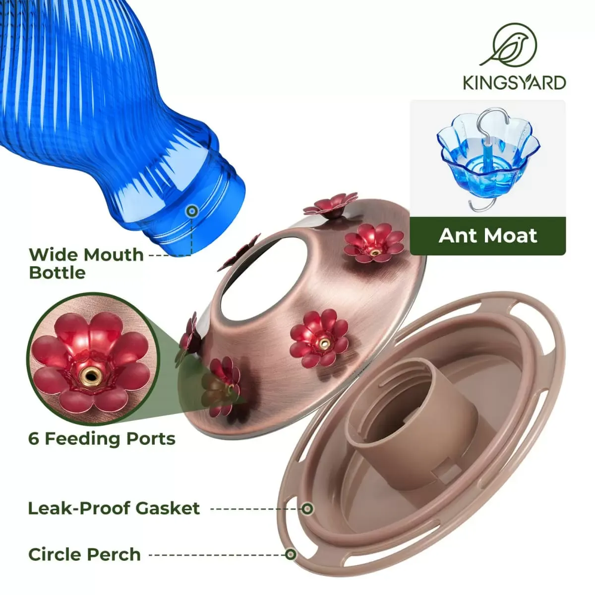 Green&Blue Kingsyard 18oz Bee & Ant Proof Glass Hummingbird Feeders 4