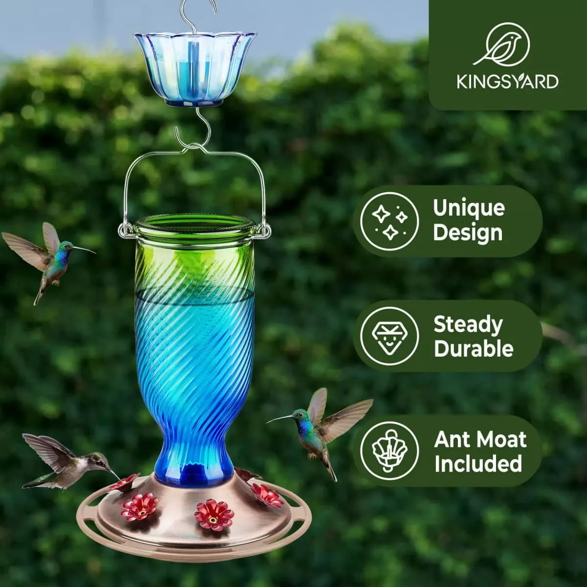 Green&Blue Kingsyard 18oz Bee & Ant Proof Glass Hummingbird Feeders 7