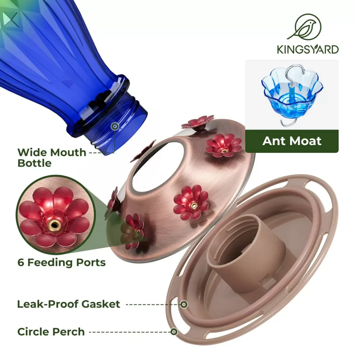 Kingsyard 20oz Bee & Ant Proof Glass Hummingbird Feeders 4