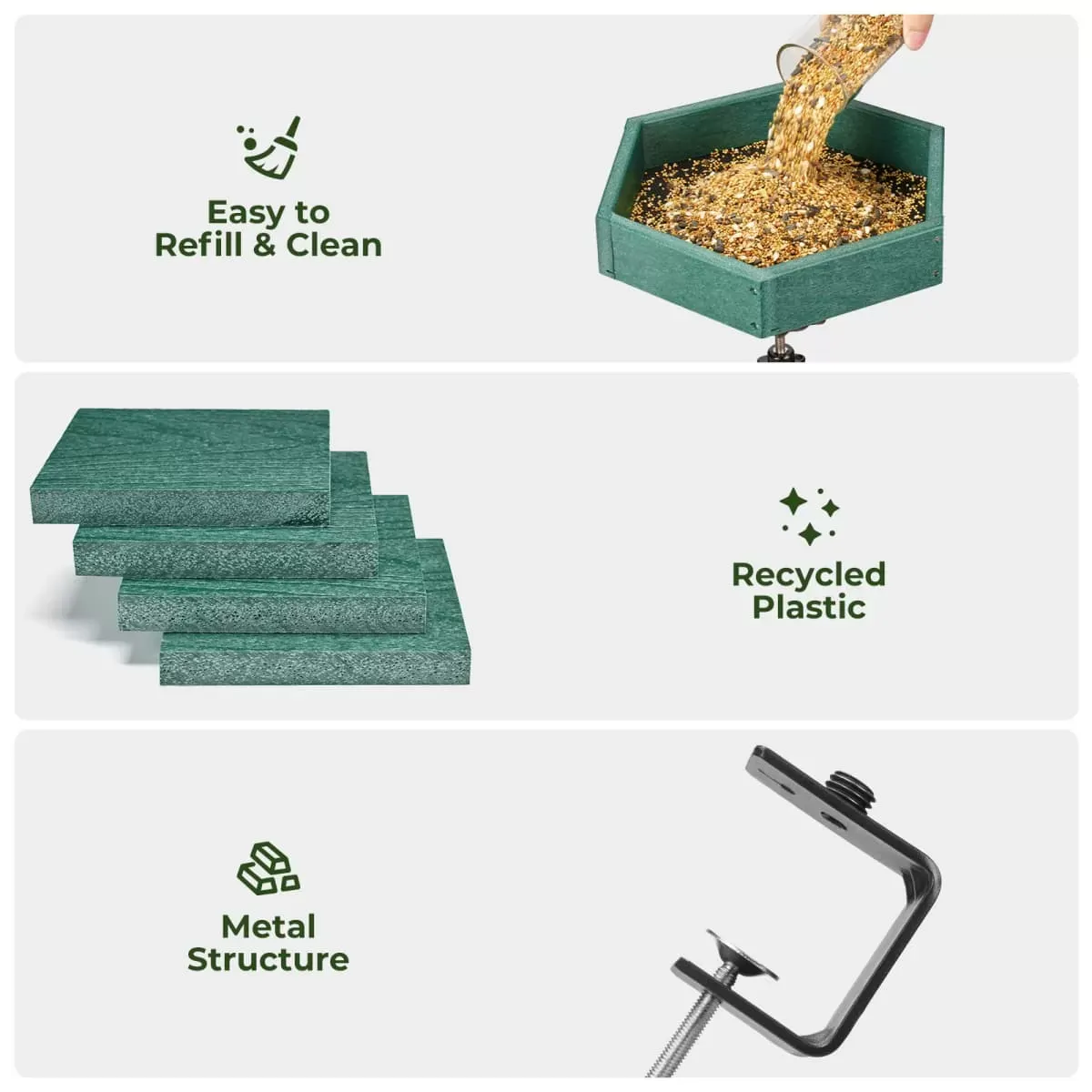 Green Kingsyard Platform Bird Feeder with Freestanding Tray 4 Green Kingsyard Platform Bird Feeder with Freestanding Tray 4