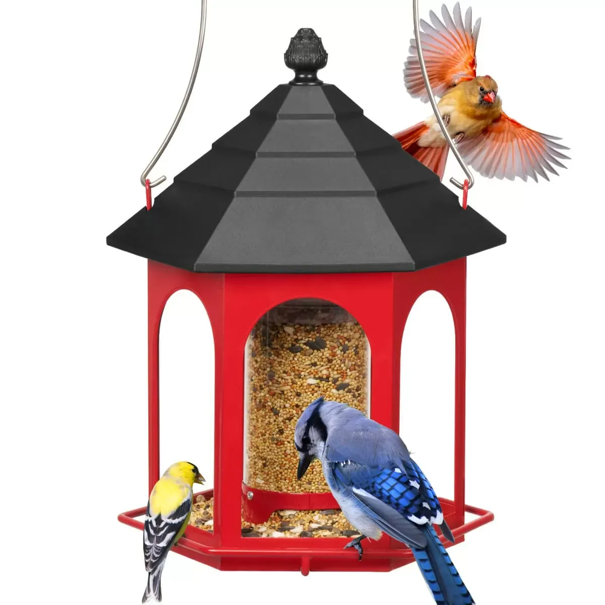 Red Kingsyard Large Capacity Gazebo Wild Bird Feeder 2