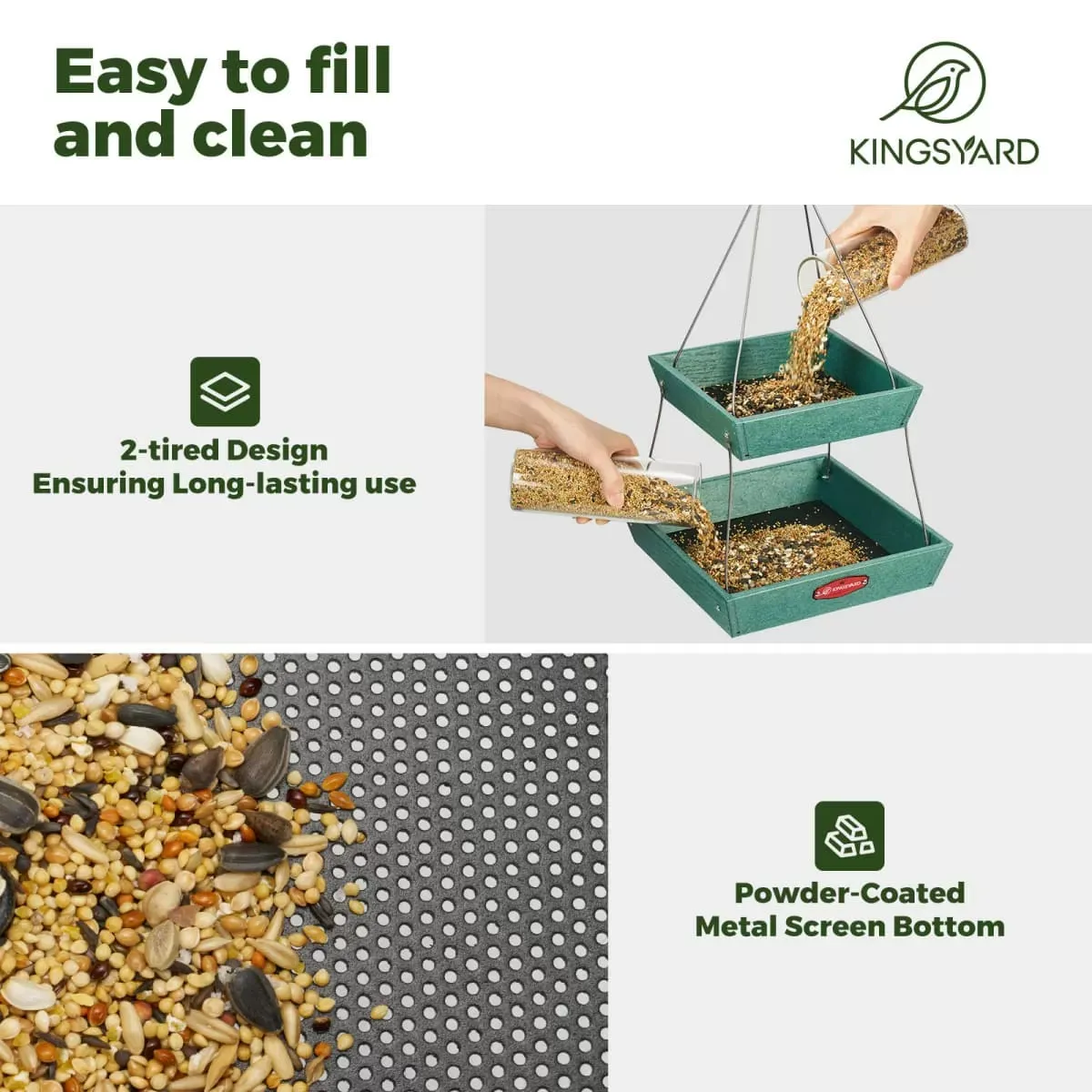 Kingsyard Large Capacity 2-Tier Platform Bird Feeder 4 Kingsyard Large Capacity 2-Tier Platform Bird Feeder 4