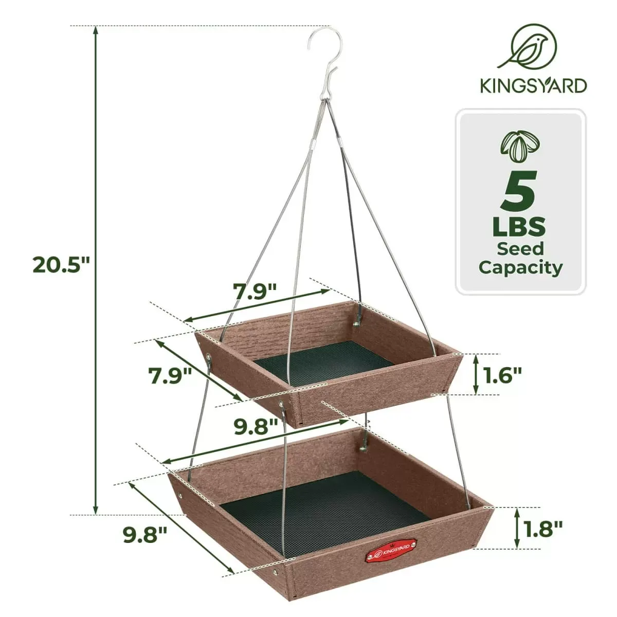 Brown Kingsyard Large Capacity 2-Tier Platform Bird Feeder 3