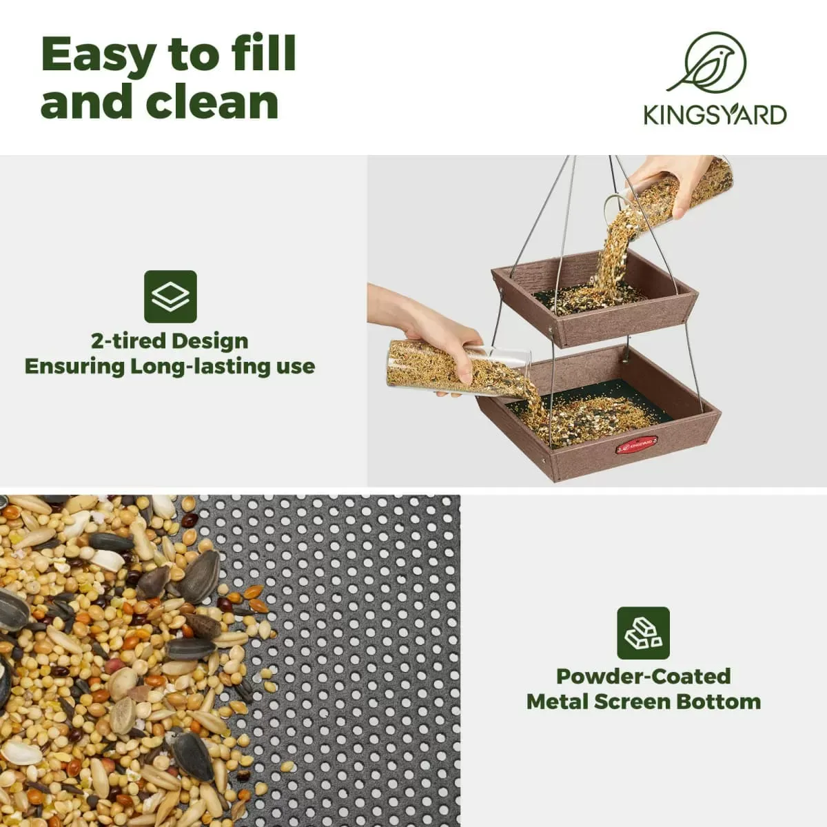 Brown Kingsyard Large Capacity 2-Tier Platform Bird Feeder 4