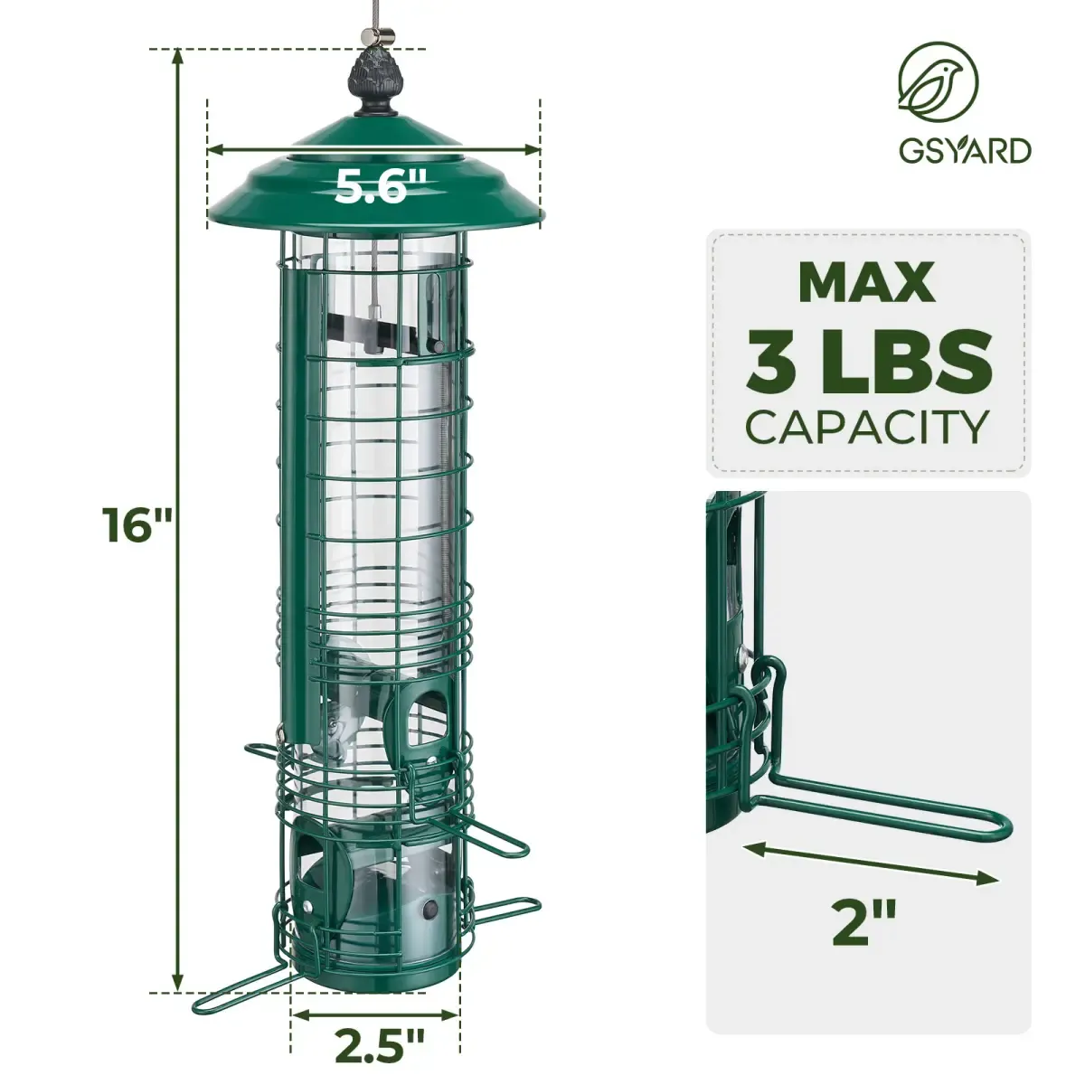 Kingsyard Squirrel Proof Hanging Metal Tube Bird Feeder 3